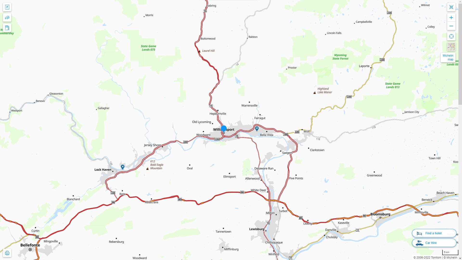 Williamsport Pennsylvania Highway and Road Map
